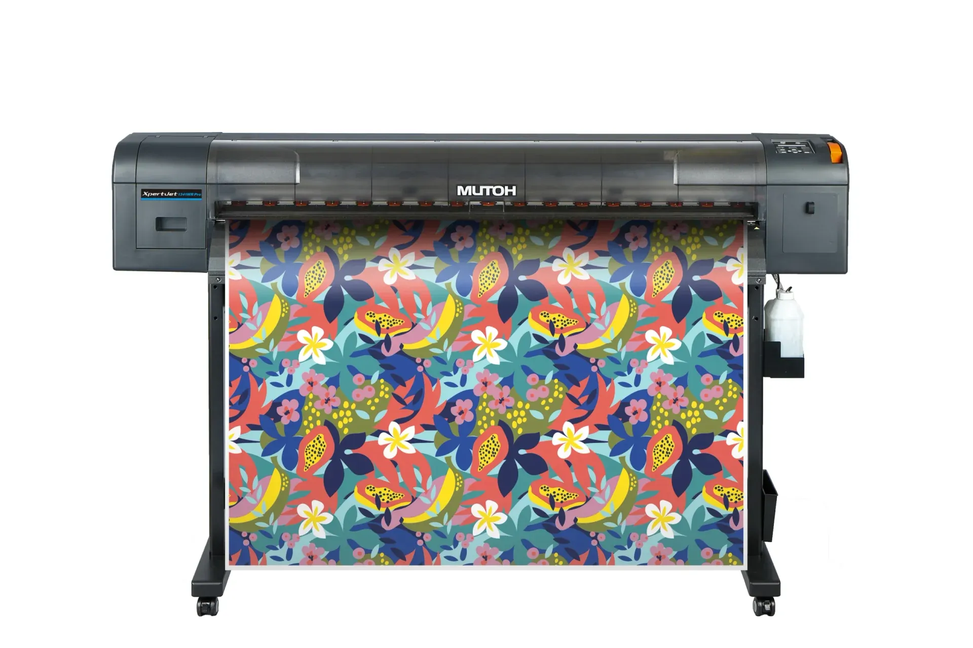 Mutoh XpertJet 1341 WR Pro printing a full-colour floral textile
