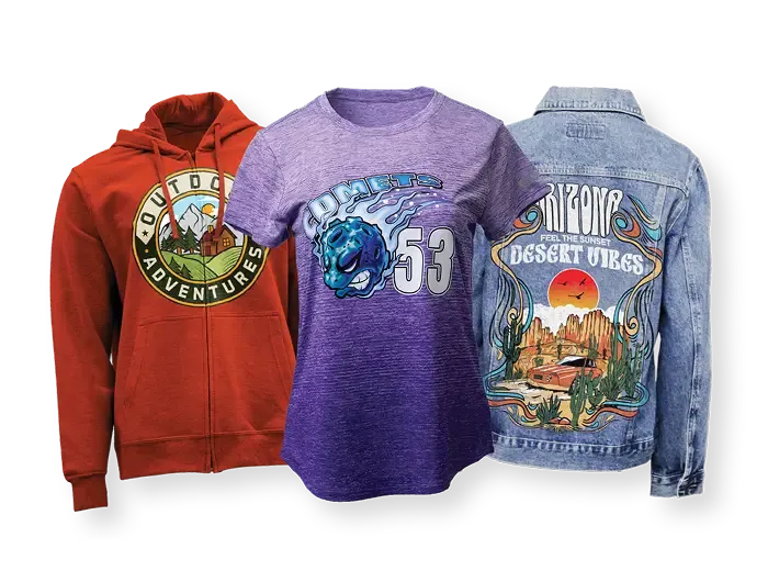 Printed hoodie, tee and denim jacket