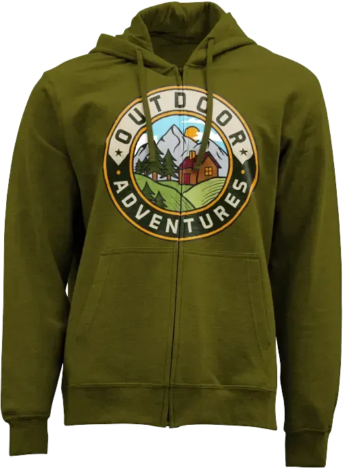 Olive green zip hoodie with an Outdoor Adventures crest printed with GTX300 printer