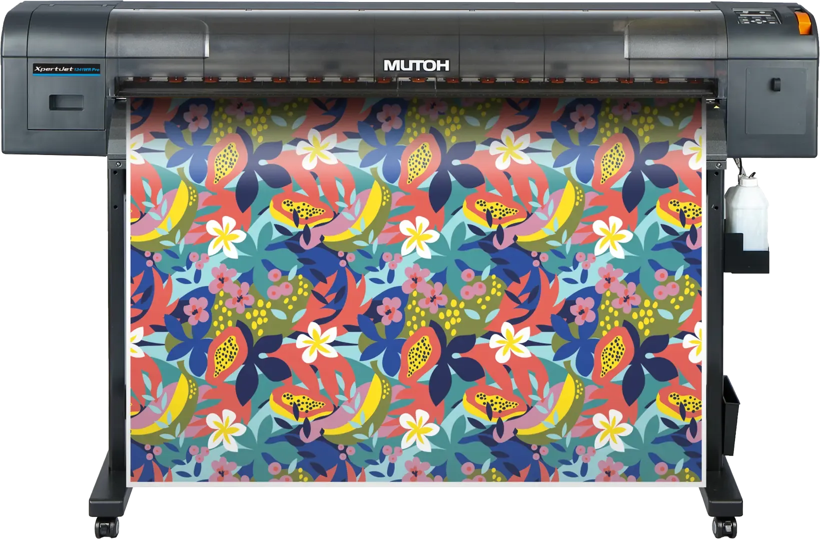 Mutoh XpertJet 1341 WR Pro printing a full-colour floral textile