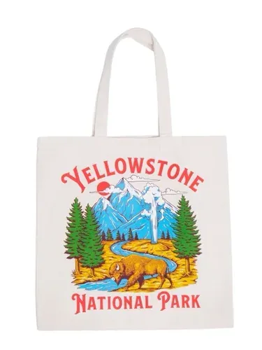 Natural canvas tote bag with a Yellowstone National Park design printed with GTX300 printer