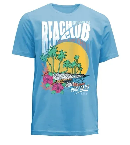 Light blue t-shirt with a Beach Club palm tree and sunset design printed with GTX300 printer
